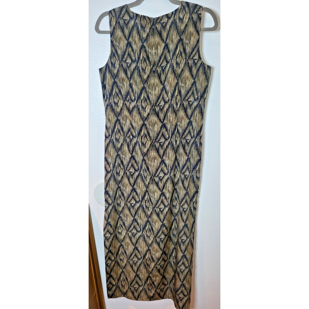 Due Per Due Womens Sz 10P 100% Silk Ikat Midi Sheath Dress Capsule Quiet Luxury - Picture 2 of 8
